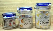 3 Bormioli Rocco FIDO Glass Canning Mason Jars Blue Lids 1, 3/4, 1/2 Liter NEW