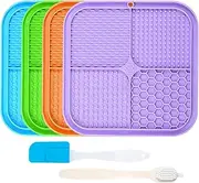 khlerox Licky Mats for Dogs and Cats, Premium Lick Mats with Suction Cups for Dogs Anxiety Relief, Dog Lick Mats for Bathing, Grooming and Training, 4 Pack with 1 Spatula, 1 Brush