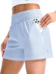[MIER] Running Shorts for Women Quick Dry Mid Waisted Athletic Workout Gym Shorts with Mesh Liner, 4 Inch Inseam, 3 Pockets