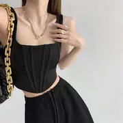 Plain Corset Top Black - M