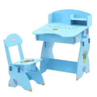 在飛比找momo購物網優惠-【EMC】簡易書架防夾手木質兒童升降成長書桌椅(水藍)