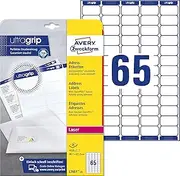 AVERY Zweckform L7651-25 Address Labels/Address Labels (1,625 Labels with Ultra Grip, 38.1 x 21.2 mm on A4, Printable, Self-Adhesive, for Return Labels, Matte Paper) 25 Sheets, White