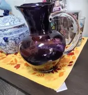 Vintage Beautiful Amethyst Purple Glass Pitcher with Clear