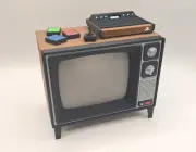 Retro 1970s-80s TV with Atari Video Game System Miniature Diorama