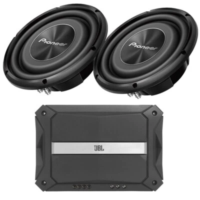 X2 Pioneer 10" Shallow-Mount Subwoofer 1200W Each & JBL Mono Amplifier for Bass