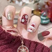 Yatinkim 24pcs Short Fake Nail Christmas Artificial Nails Red Press on Ongles Acrylic Nail Art Full Cover Snowflake Glossy Girls Kids Detachable