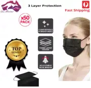 Black DISPOSABLE FACE MASK 3LAYER PROTECTIVE NON-SURGICAL CE CERTIFIED