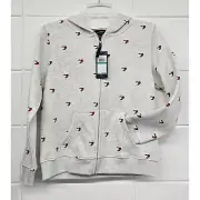 Tommy Hilfiger Offwhite Hearts Full Zipper Girl's Hooded Jacket Size L (12-14)