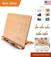 Bamboo Book Stand - Adjustable Height - Conveniently Folding - 13.2 x 9.2 inches