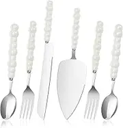 6 Pcs Cake Knife and Server Set with White Handle 304 Stainless Steel Cake Cutting Set for Bridal Shower Engagement