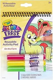 CRAYOLA Color & Erase Reusable Activity Pad, On The Farm, Mess Free Coloring Activity, Includes 3 Washable Markers, Color, Wipe Clean and Color Again, Nontoxic, Great for on-The-go Fun (811492)