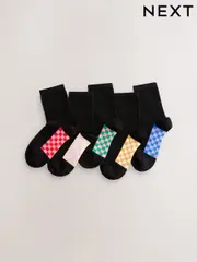 Black Checkerboard 5 Pack Cotton Rich Footbed Ankle School Socks (E89773) | $16 - $19