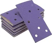X AUTOHAUX Sandpaper Hook & Loop Sanding Sheets 7.09Inch x 3.74Inch Purple 50 Pcs P80 Rectangular Flocking 8 Hole Efficient Grinding and Polishing