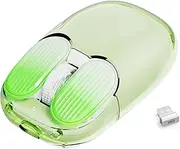 MAMBASNAKE Wireless Mouse, 2.4 GHz with Mini Receiver, Cute Quiet Optical Mouse, Transparent Case, 7 RGB Light, 1600 DPI, Portable Rechargeable (Green)
