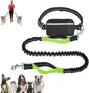 Upliftjoys Dog Leash, Upliftjoys Hands Free Dog Leash with Zipper Pouch, Dual Padded Handles Waist Leashes for Dogs Walking, Retractable Dogs Leashes for Small＆Large Dogs (Green,Single Cord)