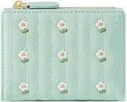 [MEISEE] Small Wallet for Girls Women Tri-folded Wallet Cash Pocket Card Holder Coin Purse with ID Window elegant youthful and cute, flowers-green