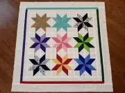 Scrappy Lemon Stars Colorful Lap or Baby Quilt Top