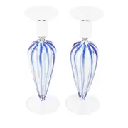Vietri Nuovo Stripe Blue Candlesticks, Set of 2