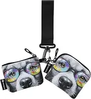 [XYMZR] Mini Zip Around Wristlet keychain Wallet Dog Glasses Colorful for Women Personalized Pattern Detachable Dual Pouch Wristlet Portable Wallet Phone Coin Purse, Multi-colored, One Size