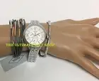 FOSSIL 3 PC SET ROSE GOLD+SILVER TONE,2 MULTI BRACELETS,CRYSTALS,WATCH-BQ3150SET