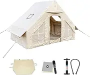 Inflatable Canvas Tents for Camping 2-8 Person Gonflable Large Yurt Tents, Easy Setup/Waterproof/Breathable Outdoor Oxford Canvas Teepee Tents 4-Season for Family Camping Hiking