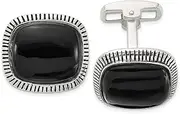 [JewelryWeb] 925 Sterling Silver Simulated Onyx and Enameled Cuff Links 15.9x17.4mm Wide