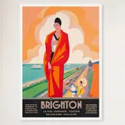 Galrie Brighton Vintage Travel Poster by Roger Broders Charming English Seaside Art, White Frame, A0 84 x 119cm (33 x 47inch)