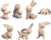 MAOMIA 7 Pcs Rabbit Bunny Figurines for Kids, Animal Toys Set Cake Toppers, Rabbit Fairy Garden Miniature Figurines Collection Playset for Christmas Birthday Gift Desk Decoration