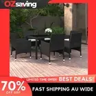 Garden Dining Set 7 Piece Black Cream White Cushions Table Chairs 8428