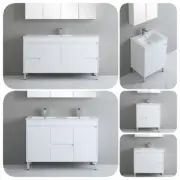 QLD 600-1500mm White Polyurethane PVC Waterproof Vanity with legs & Ceramic Top