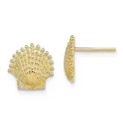Real 10kt Yellow Gold Beaded Scallop Shell Post Earrings