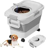 Pet Food Container 15kg/33lb Foldable Airtight Dog Food Storage Container with Handle & Wheels Clear Flip Lid Dampproof Wide Mouth Cat Storage for Home, Pet Containers