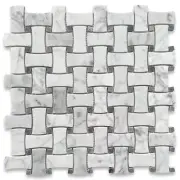C677XP Carrara Venato Marble DogBone Basketweave Mosaic Gray Dots Tile Polish