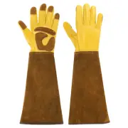 XL Long Gardening Gloves Cowhide Leather Pruning Glove Yellow/Brown