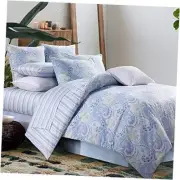 Vintage 3Pcs Duvet Cover Set Paisley Bedding Set Design 800 Thread Queen Blue