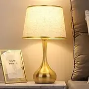 Mengjay Bedside Lamp E27 Table Lamp, Table Lamp White/Coffee Lampshade, Fabric Shade, Gold，Very Suitable for Bedroom Bar Restaurant Cafe (A)