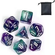 KSNDie Polyhedral DND Dice Set for Dungeon and Dragons, 7-Die D&D Dice Sets for RPG Role Playing Games,d and d, Purple Mix Blue Green Nebula Dice