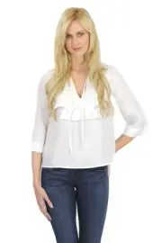 BCBG MAXAZRIA BCBGMAXAZRIA Rachelle Blouse Pleated Bib Top Shirt White Silk NEW