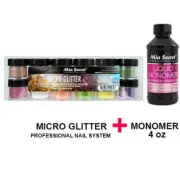 Mia Secret Monomer 4 oz with Micro Glitter 12 Colors Set Nail Art Powder