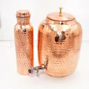 100% Pure Copper Dispenser With 1 Bottle Hammered Copper Water Pot Storage 4 Ltr