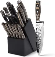 15-Piece Kitchen Knife Set with Wooden Block - High Carbon Japanese Steel - Ultra Sharp