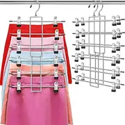 Hangers,Pants Hangers,Clothes Hangers - 6 Tiers Skirt Hangers with 360° Swivel Hook,Hangers Space Saving with Clips,Closet Organizer -Baby Hangers- 2 Pack Pant Hangers