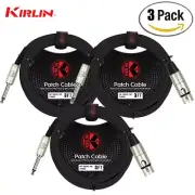 3-PACK Kirlin 3FT XLR Female to 1/4" Mono Plug Patch Cable MP-482 PR-03/BK