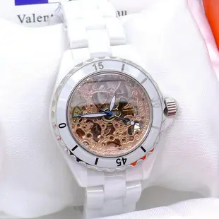 Valentino 范倫鐵諾 高精密全陶瓷自動機械錶-水晶鏡面-黑色白色