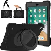 Andnary Case for iPad 6th/5th Generation 9.7 inch 2018/2017 Case, iPad Air 2/Pro 9.7 inch Heavy Duty Protective Cover with Pencil Holder, Shoulder Strap, 360 Rotate Handle Stand, Black