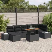8 Piece Garden Sofa Set with Cushions Black Poly Rattan