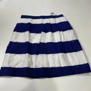 Ann Taylor Loft Skirt Size 4 Women Striped White Blue Zipper Linen NWT A Line