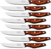 JXWING Professional 8-Piece German High Carbon Stainless Steel Steak Knife Set, Premium Full Tang Steak Knives with Pakkawood Handle