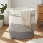 Laundry Hamper with Handles Decorative Woven Storage Basket 20x18 inches Gray