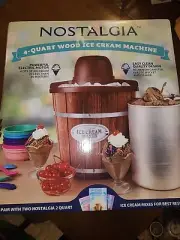 4-Quart Nostalgia Wood Bucket Electric Ice Cream Frozen Yogurt Dessert Maker NEW